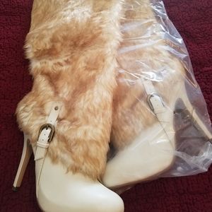 Cream and Tan color fur boots